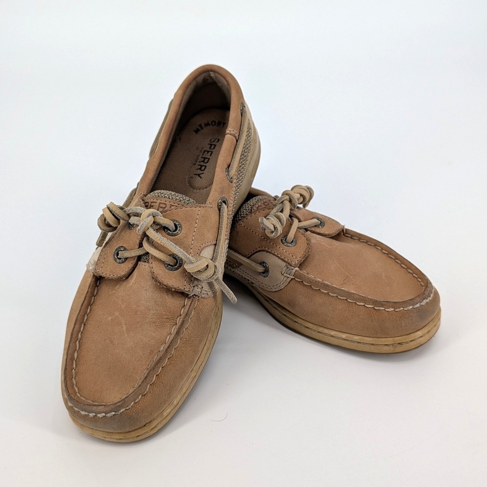 Sperry Top-Sider Tan Leather Mesh Boat Shoes Memory Foam‎ Size 6W 9276619